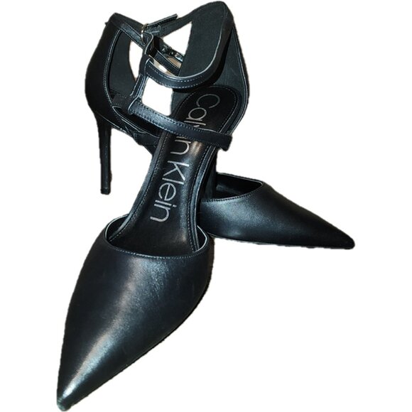 CALVIN KLEIN Women's Loden Asymmetrical Strap Dress Pumps NWOT BLACK PATENT 9.5M - Picture 2 of 12